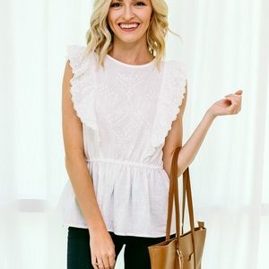 White Ruffle Sleeve Top